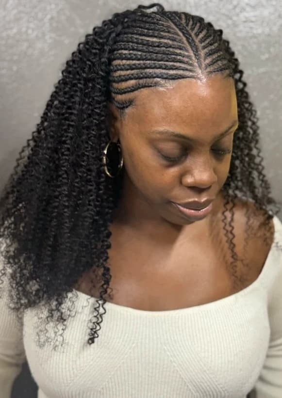 Cornrows with Shoulder-Length Curls by Pejah Braiding