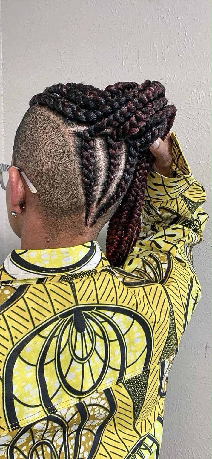 Braids with Shaved-Side Detail by Pejah Braiding